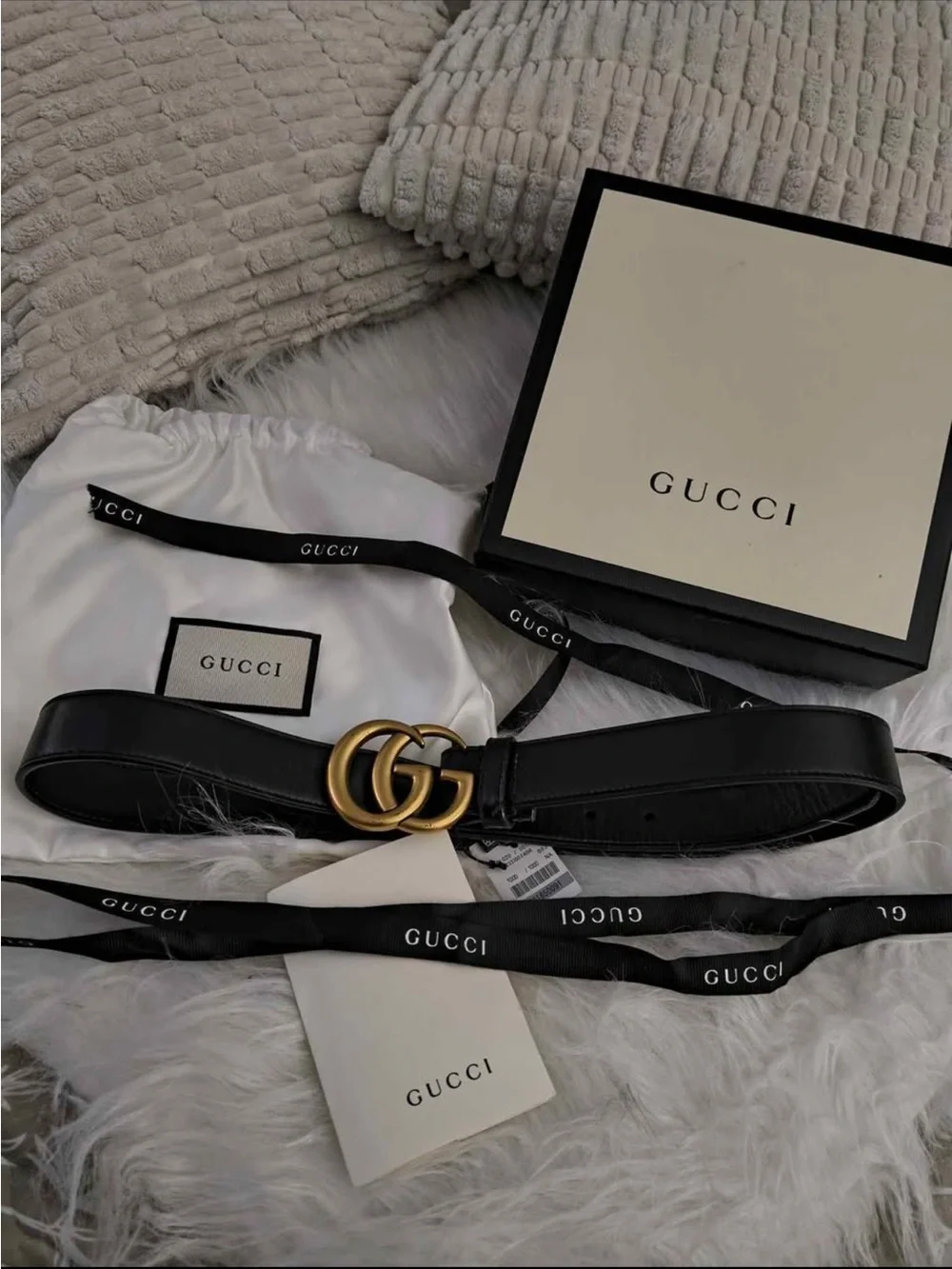 Gucci Black Leather Belt with Gold Double G Buckle